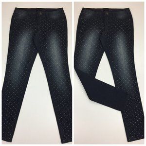 NWOT MATERIAL GIRL Womens Junior sz 7 Dark Wash Gold Mini Studded Skinny Jeans